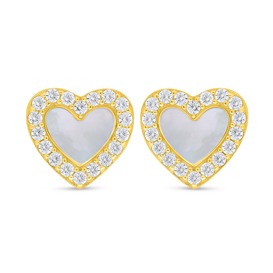 Sterling Silver 925 Earring Golden Plated Embedded With white shell And White Zircon