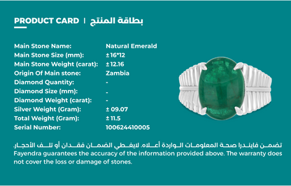 خاتم رجالي من الفضة الخالصة عيار 925 مطلي روديوم مرصع احجار زمرد طبيعي