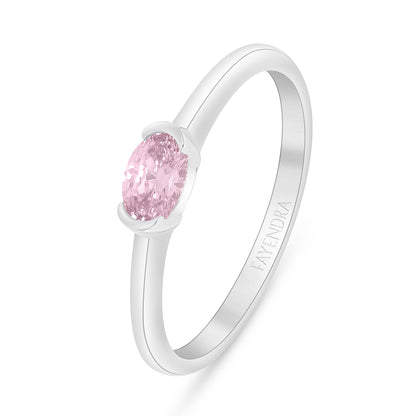 Sterling Silver 925 Ring Rhodium Plated Embedded With Pink Zircon