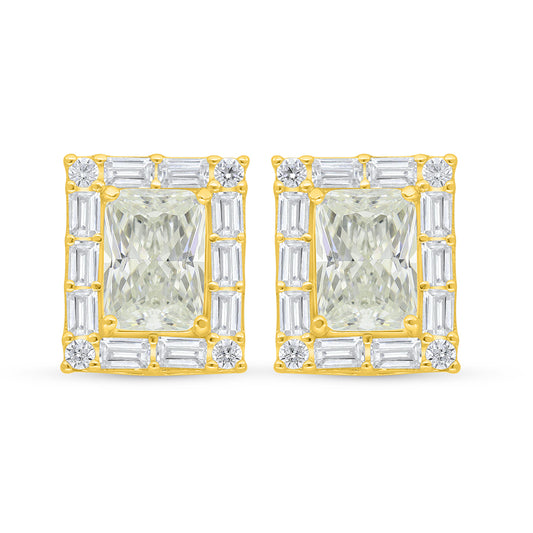 Sterling Silver 925 Earring Golden Plated Embedded With Yellow Diamond And White Zircon