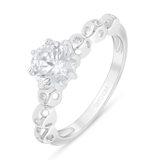 Sterling Silver 925 Ring Rhodium Plated Embedded With White Zircon