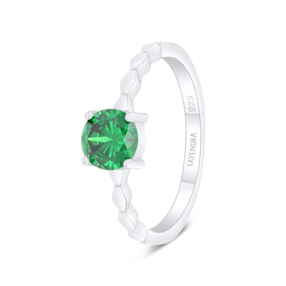 Sterling Silver 925 Ring Rhodium Plated Embedded With Emerald Zircon