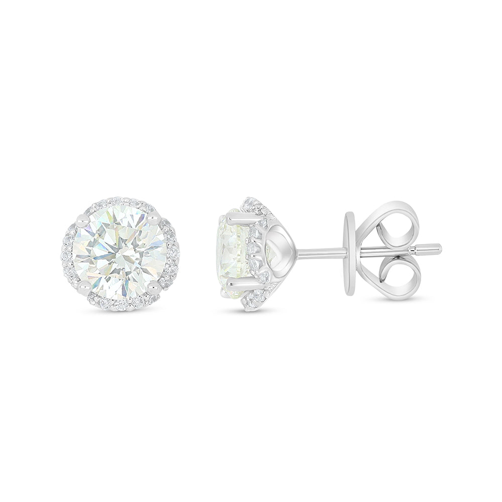 Sterling Silver 925 Earring Rhodium Plated Embedded With Diamond Zircon And White Zircon