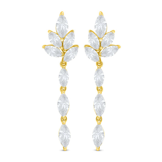 Sterling Silver 925 Earring Golden Plated Embedded With White Zircon