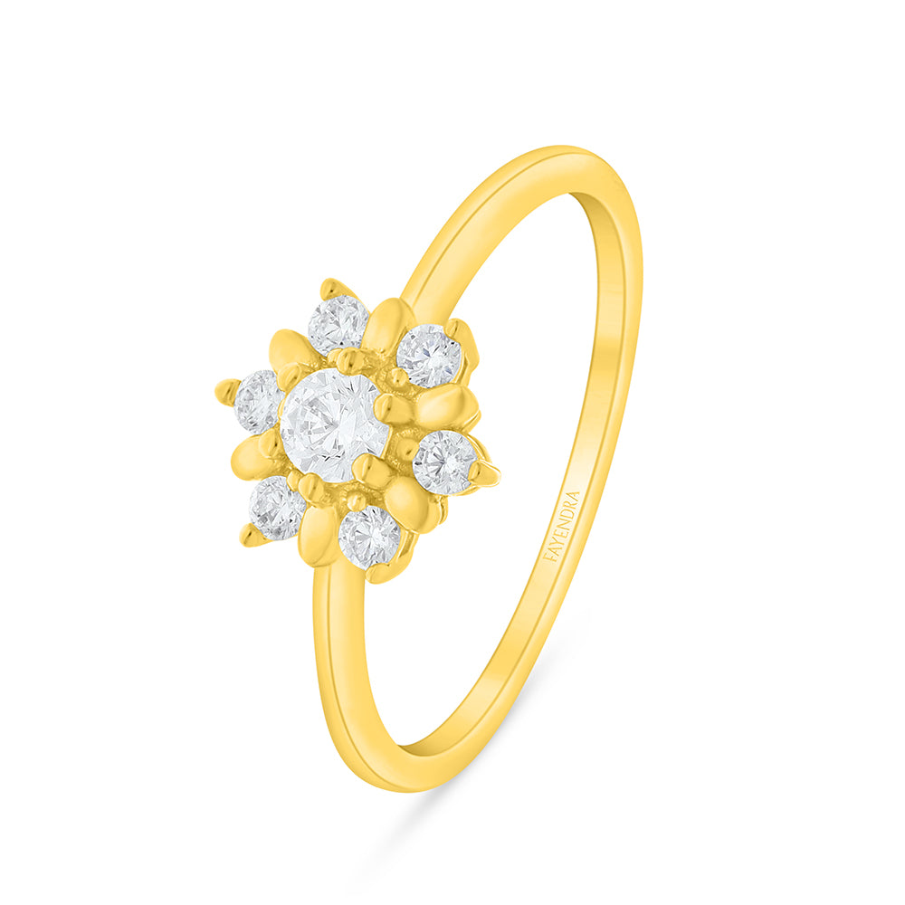 Sterling Silver 925 Ring Golden Plated Embedded With White Zircon