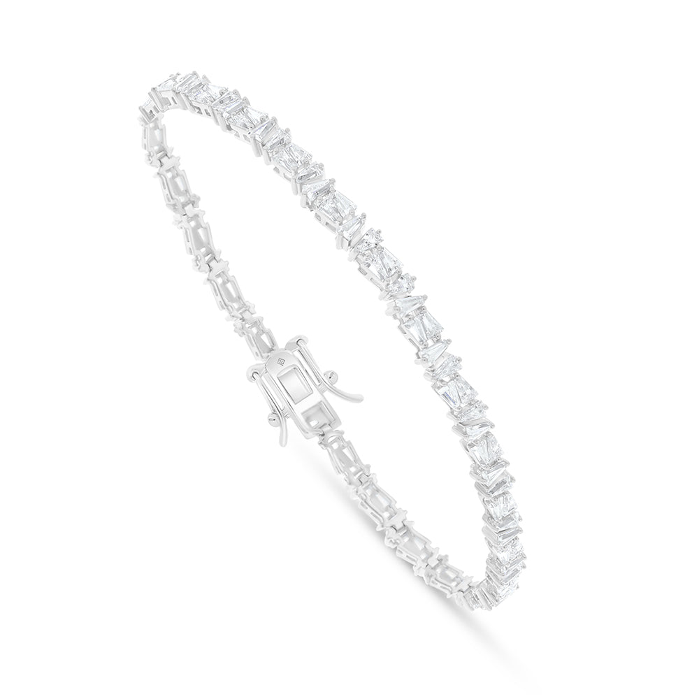 Sterling Silver 925 Bracelet Rhodium Plated Embedded With White Zircon
