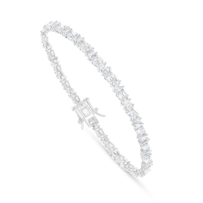 Sterling Silver 925 Bracelet Rhodium Plated Embedded With White Zircon