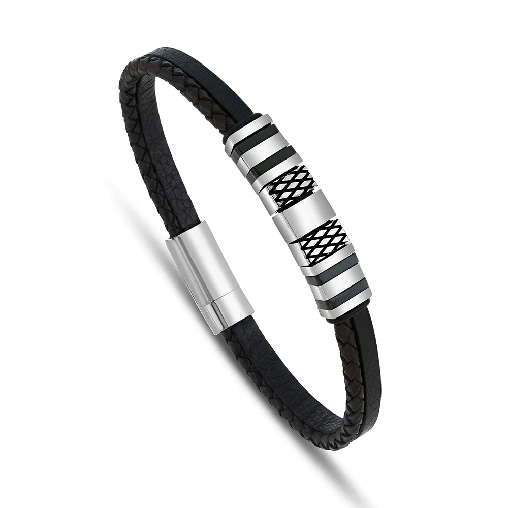 Stainless Steel 316 L Bracelet, Silver Color Black And Brown Leather For Men