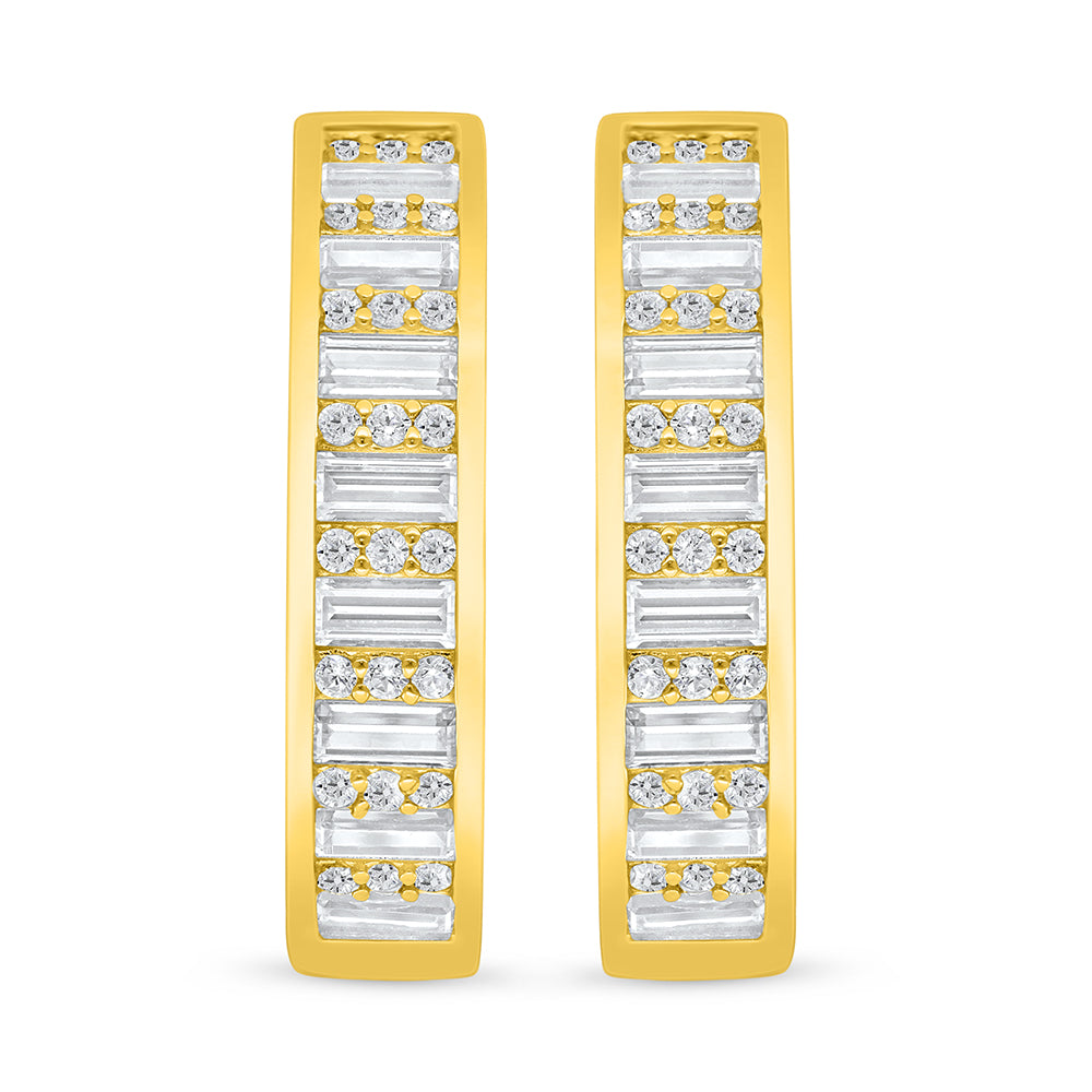 Sterling Silver 925 Earring Golden Plated Embedded With White Zircon