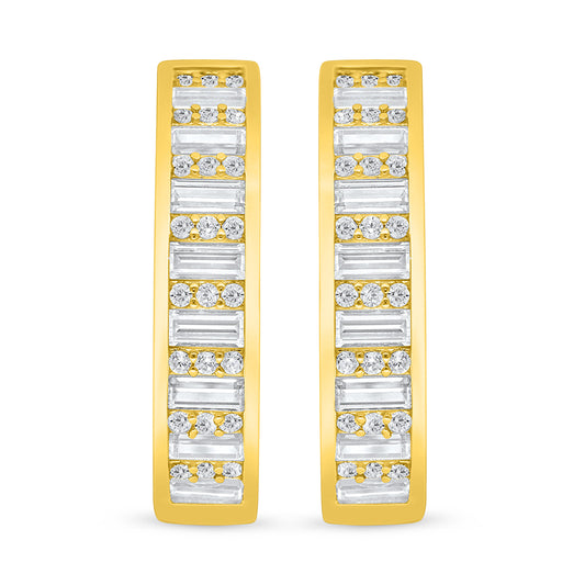 Sterling Silver 925 Earring Golden Plated Embedded With White Zircon