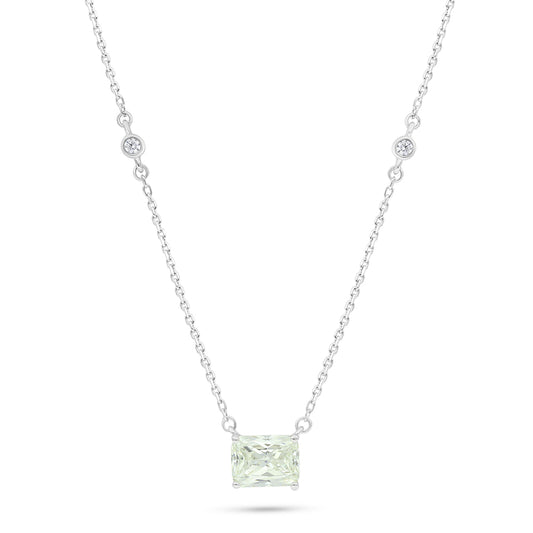 Sterling Silver 925 Necklace Rhodium Plated Embedded With Diamond Zircon And White Zircon