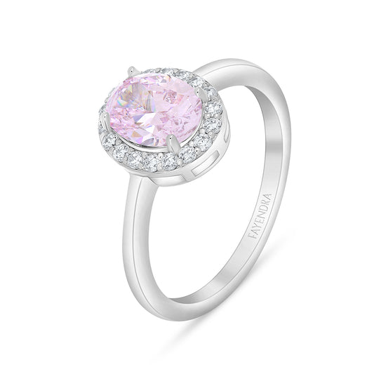 Sterling Silver 925 Ring Rhodium Plated Embedded With Pink Zircon And White Zircon