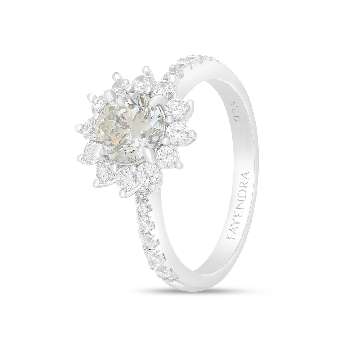 Sterling Silver 925 Ring Rhodium Plated Embedded With Diamond Zircon And White Zircon