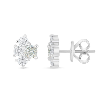 Sterling Silver 925 Earring Rhodium Plated Embedded With Diamond Zircon And White Zircon
