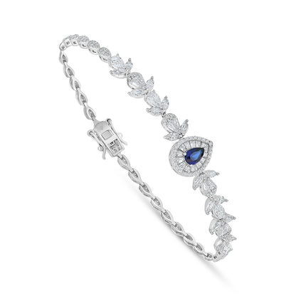 Sterling Silver 925 Set Rhodium Plated Embedded With Sapphire Corundum And White Zircon
