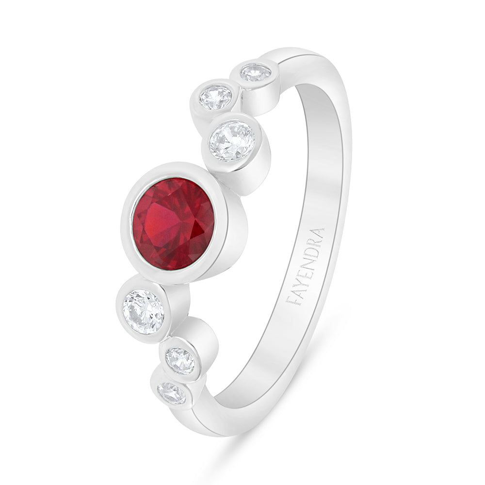 Sterling Silver 925 Ring Rhodium Plated Embedded With Ruby Corundum And White Zircon