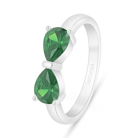 Sterling Silver 925 Ring Rhodium Plated Embedded With Emerald Zircon