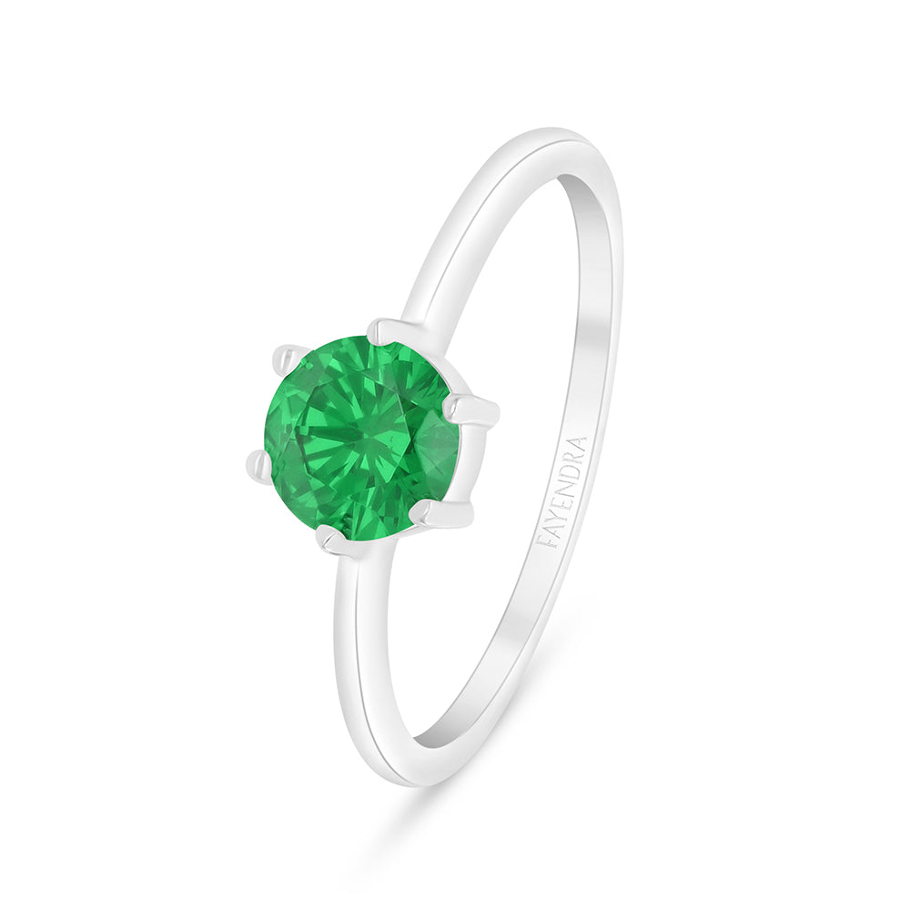 Sterling Silver 925 Ring Rhodium Plated Embedded With Emerald Zircon