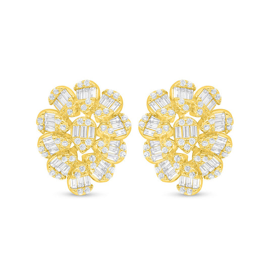Sterling Silver 925 Earring Golden Plated Embedded With White Zircon