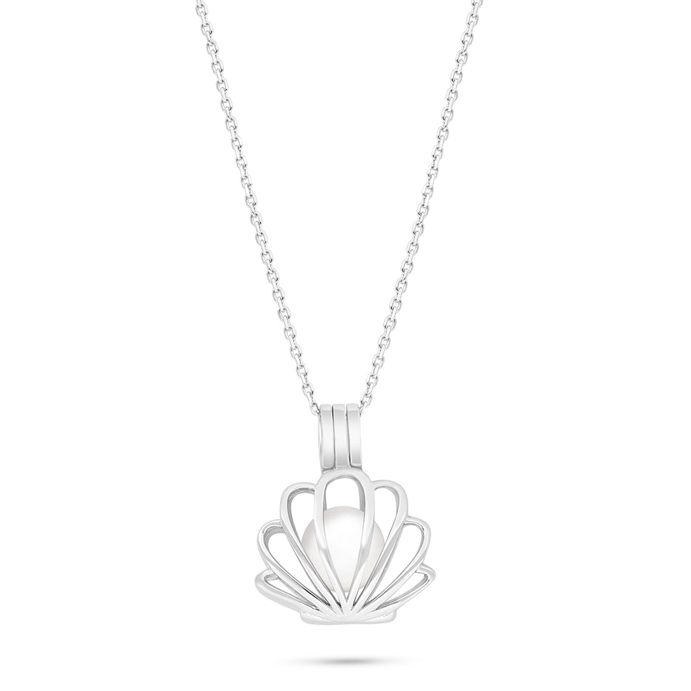 Sterling Silver 925 Necklace Rhodium Plated Embedded With Natural White Pearl