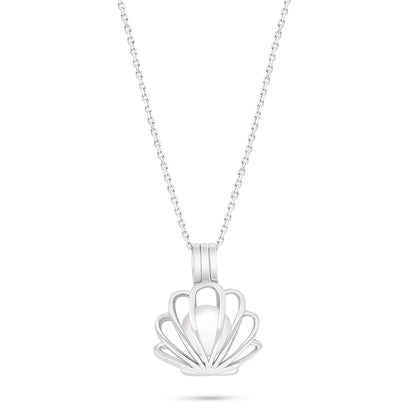 Sterling Silver 925 Necklace Rhodium Plated Embedded With Natural White Pearl