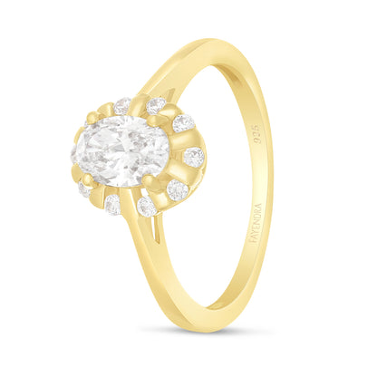 Sterling Silver 925 Ring Golden Plated Embedded With White Zircon