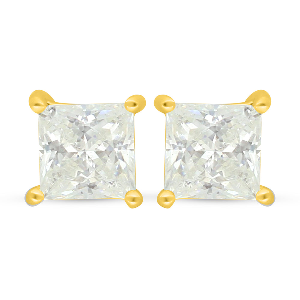 Sterling Silver 925 Earring Golden Plated Embedded With White Zircon