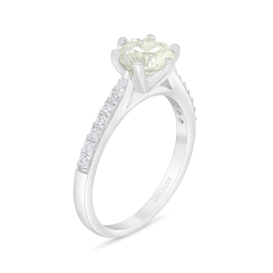 خاتم من الفضة الخالصة عيار 925 مطلي روديوم مرصع بالزركون الكناري الالماسي و فص ابيض