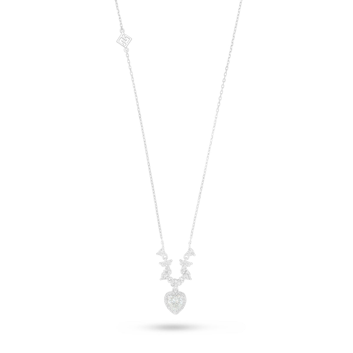 Sterling Silver 925 Necklace Rhodium Plated Embedded With Diamond Zircon And White Zircon