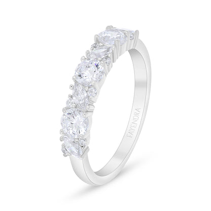 Sterling Silver 925 Ring Rhodium Plated Embedded With White Zircon