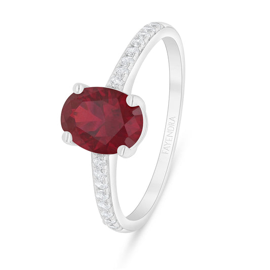 Sterling Silver 925 Ring Rhodium Plated Embedded With Ruby Corundum And White Zircon