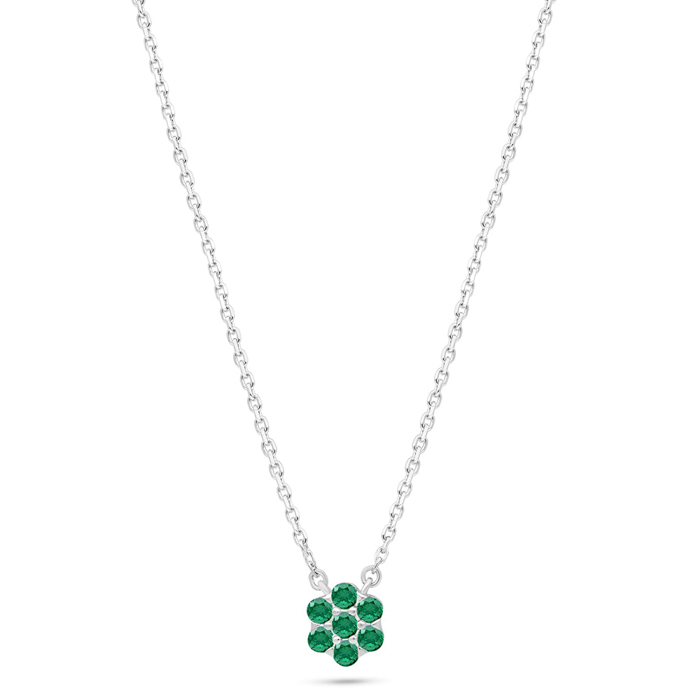 Sterling Silver 925 Necklace Rhodium Plated Embedded With Emerald