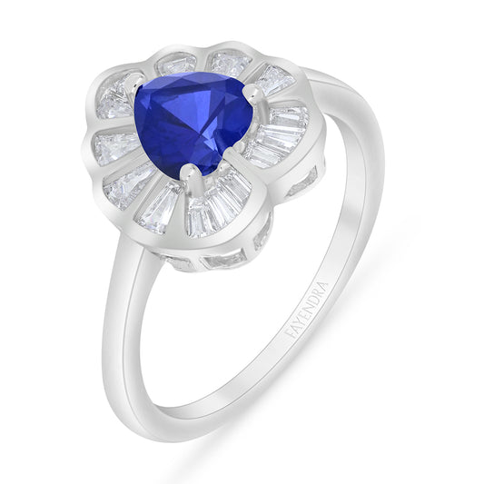 Sterling Silver 925 Ring Rhodium Plated Embedded With Sapphire Corundum And White Zircon