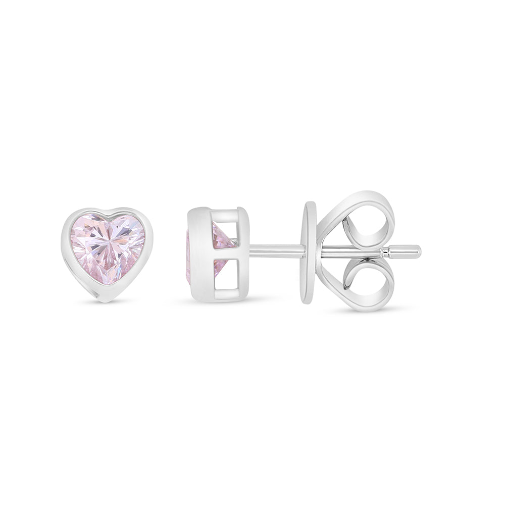 Sterling Silver 925 Earring Rhodium Plated Embedded With Pink Zircon
