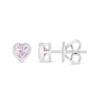 Sterling Silver 925 Earring Rhodium Plated Embedded With Pink Zircon
