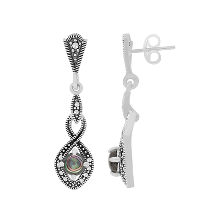 Sterling Silver 925 Earring Embedded With Natural Blue Shell And Marcasite Stones