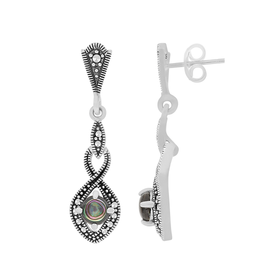 Sterling Silver 925 Earring Embedded With Natural Blue Shell And Marcasite Stones