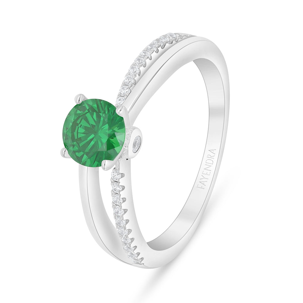 خاتم من الفضة الخالصة عيار 925 مطلي روديوم مرصع زركون زمردي و فص ابيض