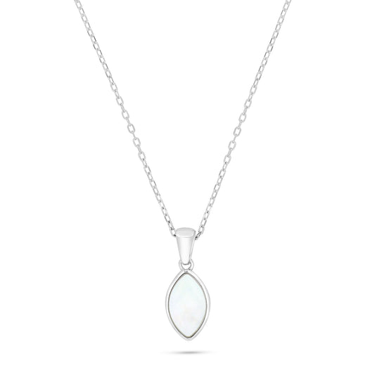 Sterling Silver 925 Necklace Rhodium Plated Embedded With White Shell