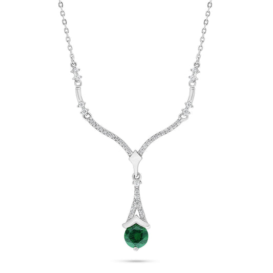 Sterling Silver 925 Necklace Rhodium Plated Embedded With Emerald Zircon And White Zircon