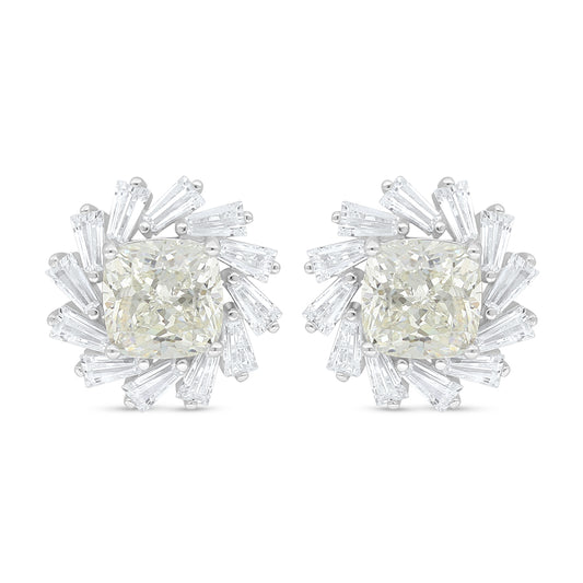 Sterling Silver 925 Earring Rhodium Plated Embedded With Yellow Diamond And White Zircon