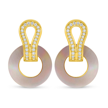 Sterling Silver 925 Earring Golden Plated Embedded With Pink Shell And White Zircon