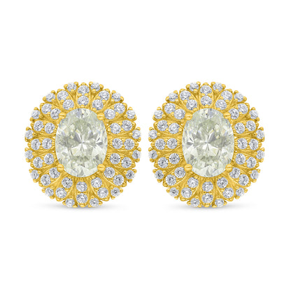 Sterling Silver 925 Earring Golden Plated Embedded With Diamond Zircon And White Zircon