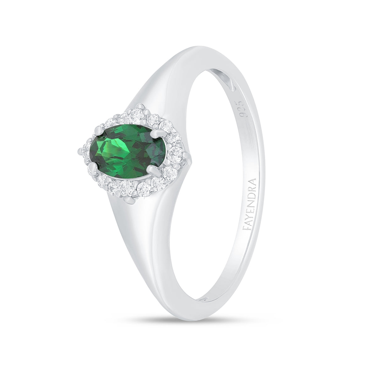 خاتم من الفضة الخالصة عيار 925 مطلي روديوم مرصع زركون زمردي و فص ابيض