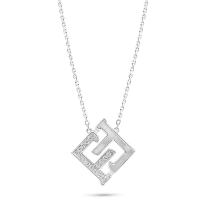 عقد من الفضة الخالصة عيار 925 مطلي روديوم مرصع صدف ابيض و فص ابيض LOGO