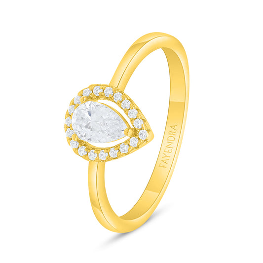Sterling Silver 925 Ring Golden Plated Embedded With White Zircon