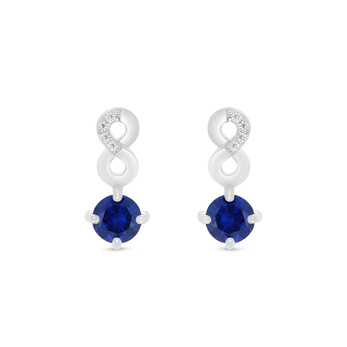 Sterling Silver 925 Earring Rhodium Plated Embedded With Sapphire Corundum And White Zircon