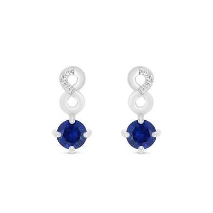 Sterling Silver 925 Earring Rhodium Plated Embedded With Sapphire Corundum And White Zircon