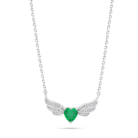 Sterling Silver 925 Necklace Rhodium Plated Embedded With Emerald Zircon And White Zircon