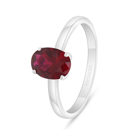 Sterling Silver 925 Ring Rhodium Plated Embedded With Ruby Corundum And White Zircon